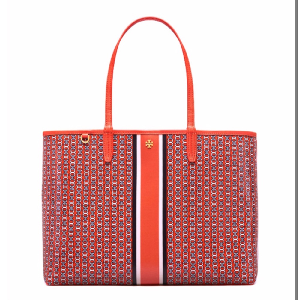 Tory Burch Samba Gemini Link Stripe Tote in Red